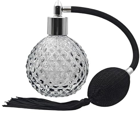 Retro Crystal Perfume Bottle, 80ml Refillable Black Perfume Atomizer Empty with Long Tassels Vintage Spray Atomizer Pump Glass Container Reusable Dispenser Bottles for Makeup Hair(Sliver Nozzle)