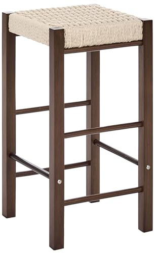 Set med 2 Barpallar Gummiträ Vävd Sits Boho Stil Kök Matrum Mörkbrun Embrun