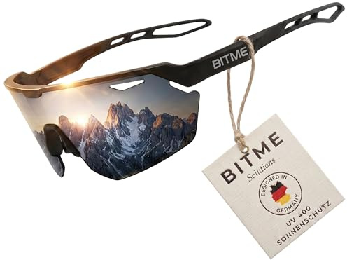 BitME Solutions Schnelle Sportbrille Herren Damen – Fahrradbrille & Laufbrille Super Leicht mit Verstellbarem Nasenpad und Bügel, UV400 Sonnenbrille für Rennrad,E-Bike,Ski