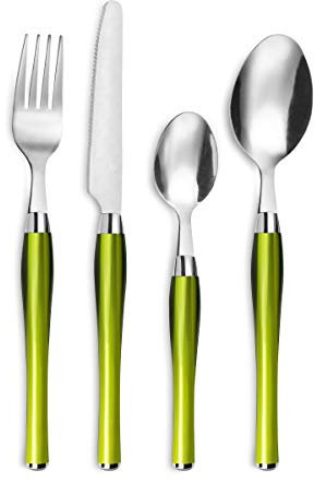 PRADEL ESSENTIEL - Panier fil 24 couverts de table pour 6 personnes - Purity - Acier inoxydable 18/0, Finition Standard - Vert