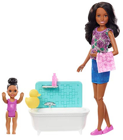 Barbie Skipper Babysitters Inc. Playset with Bathtub, Babysitting Skipper Doll and Small Toddler Doll with Button to Move Arms