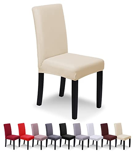 SaintderG® Stuhlhussen 6 Stück Elastische Moderne Beschützer Stuhlhussen, Hochzeit Partys Bankett Deko, bi-Elastic Spannbezug, sehr pflegeleicht und langlebig Universal (Beige, 6 Stück)