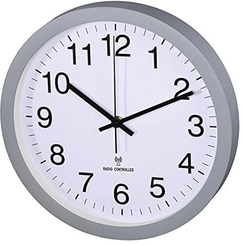 Hama Funkwanduhr ohne Tickgeräusche (analoge Wanduhr mit großem Ziffernblatt, Wohnzimmeruhr, Schlafzimmeruhr inkl. Batterie) Grau