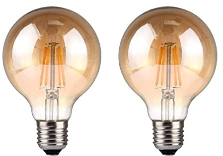 ZFQ 2 Stück E27 G80 LED Filament Lampe, Edison Vintage Globe Glühbirne, 6W Ersetzt 60W Glühfadenlampe, Glas Amber, 2700K Warmweiß, Dekorativ Lampe für Haus Café Bar, Nicht Dimmbar