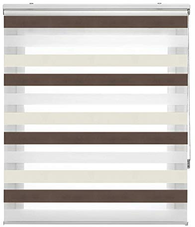 Estoralis Loras | Estor Enrollable Noche y Dia Diseño Moderno | Doble Tejido | Color Marron/Beige | 145 x 180 cm (Ancho/Alto) Tamaño Tela 142 x 175 cm | Estores para Ventanas y Puertas