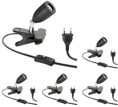 ledscom.de 5x klämlampa LIK, strömbrytare, svart matt, 1x E27 max. 60W