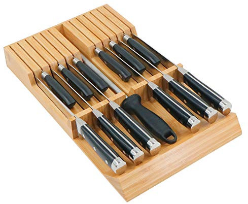 Utoplike in-Drawer Knife Block Bamboo Kitchen Knife Drawer Organiser, Large Handle Steak Knife Holder(Without Knives),12 Knives Storage