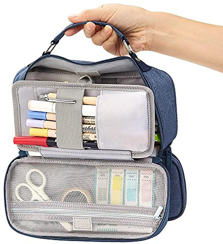 EULANT - Astuccio di grande capacità, per ragazzi e studenti, astuccio portapenne, trousse porta trucchi e cosmetici, portatile, per ufficio, scuola, viaggi, colore blu