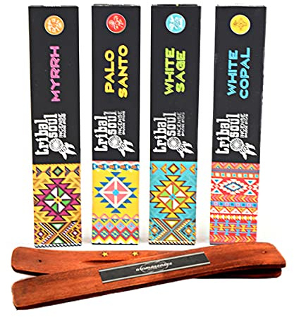 Aromasenses. - Tribal Soul Incensi 4 Scatole da 15 grammi, Mirra, Bastone Santo, Salvia Bianca e Copal Bianco + Tavoletta Aromasenses