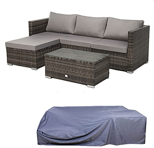SVITA Queens Polyrattan Lounge Eck-Sofa Gartenmöbel Sitzecke Haube Set Braun