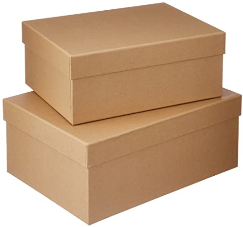 Rössler - S.O.H.O. Boxline Aufbewahrungsbox 2er Set Rechteckig Kraft | Rechteckige Geschenkboxen mit Deckel aus Karton für Präsente, Organisieren und Verstauen von Erinnerungen