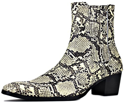 OSSTONE Botas Chelsea para hombres serpentina Botas de vaquero occidentales de vestir con tacón con cremallera lateral botas JY039, US11(EU44.5)