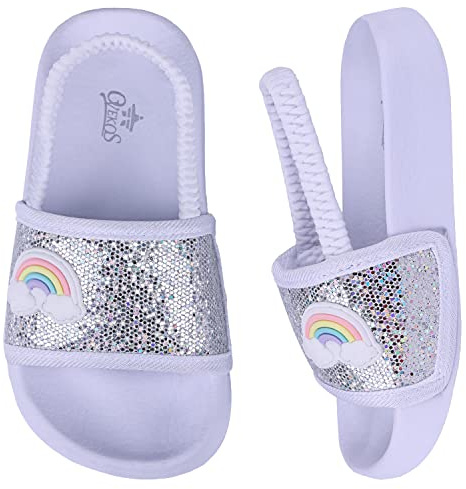 Youecci Ciabatte da Spiaggia per Bambini Pantofole da Bagno per Ragazzi Ragazze Scarpe da Piscina Estive da Spiaggia Sandali Unisex per Interni All'aperto Arcobaleno Bianco 26 EU