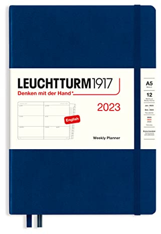 LEUCHTTURM1917 365949 Wochenkalender Medium (A5) 2023, 12 Monate, Marine, Englisch