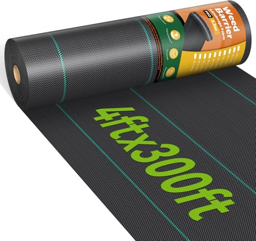 iropro 4ftx300ft Weed Barrier Fabric Landscape Fabric 3.2oz Heavy Duty, Woven Weed Control Cloth, Landscaping Fabric for Underlayment, Gardening Ground, Commercial Driveway Weed Block Cover Mat