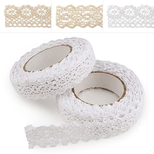 ASTARON Cinta de Encaje Vintage Beige - Decorativa Autoadhesiva para Manualidades, Decoración de Bodas y Cajas de Regalo (Estilo B - Blanco)