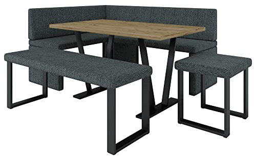 Eckbank Akiko Metal mit Tisch und Bänken - Eckbankgruppe für Ihrem Esszimmer, Küche modern, Sitzecke, Essecke. Perfekt für Küche, Büro und Rezeption. Solide Verarbeitung (INARI 96, 168x128 Links)