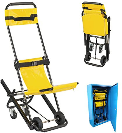 Bueuwe Treppensteiger Rollstuhl Faltbar Leicht Keilrahmen mit 2 Rollen, Klappbar Transportrollstühle, Tragestuhl, Erste Hilfe Im Korridor, Aluminiumlegierung, Belastbarkeit 160 kg