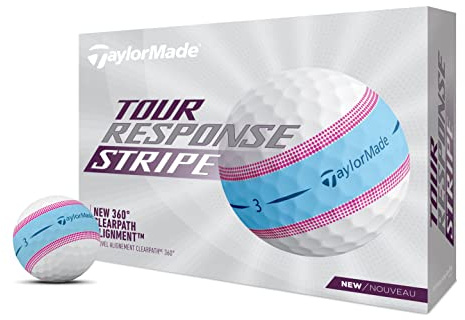 TaylorMade Golf Tour Response Stripe Ball, Blau/Rosa, Dutzend