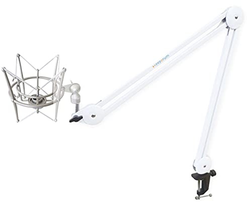 keepdrum MS138 WH Mikrofonarm Stativ Weiss + MS088 Shockmount Mikrofon-Spinne für Kondensator-Mikrofone