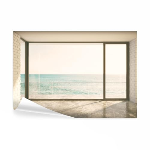 decomonkey Premium Fototapete Fenster zum Meer 350x256 cm XXL Design Tapete Fototapeten Vlies Tapeten Vliestapete Wandtapete moderne Wand Schlafzimmer Wohnzimmer Fensterblick Landschaft
