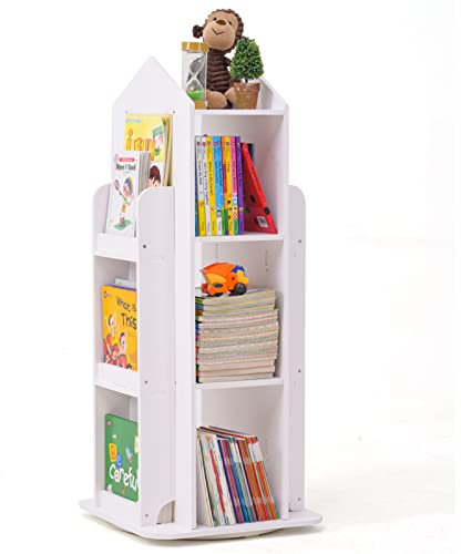 LEATOVOP Drehbares Bücherregal, 360°-Display, 3 Etagen, bodenstehend, Bücherregal, Aufbewahrungsregal, Kinder-Bücherregal, Organizer, kleines Eck-Bücherregal für kleinen Raum, für Schlafzimmer,