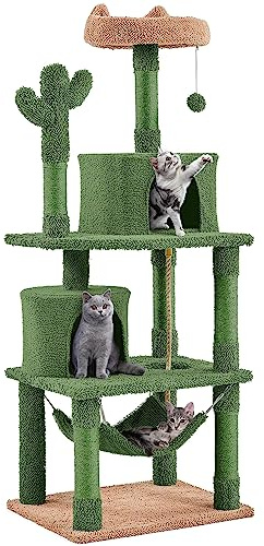Yaheetech 158 cm Cactus Cat Tree with Hammock and Scratching Posts | Multi-level Cat Tower, Dangling Ball, 2 Comfortable Condos & Padded Perch, for Small to large Cats, for indoor cats