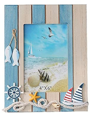 luckxuan Fotorahmen/Bilderrahmen 6-Zoll-Fotorahmen aus Holz, Desktop-Dekoration, Fotorahmen, Ornamente im Ozean-Stil Leerrahmen (Color : B)