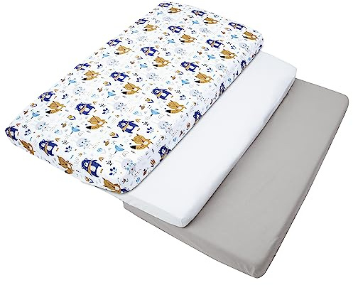 Medi Partners Drap Housse 60x120 Lot de 3 Draps lit Bebe Matelas Enfant Bébé - 100% Coton Fitted Draps Lit pour Baby Bed Cover Sheets Matela literie Mattress Couette (Boho Animals-Blanc-Gris)