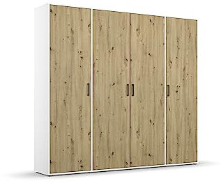 Rauch Möbel Voyager Kleiderschrank Drehtürenschrank, Eiche Artisan/Alpinweiß, Holz, 4-türig, inklusive 1 Kleiderstange, 7 Einlegeböden BxHxT 187x194x53 cm