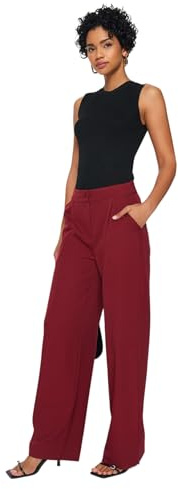 TRENDYOL Damen Gerade Weites Bein Hohe Taille Hose Pants, Burgundy, 38 EU