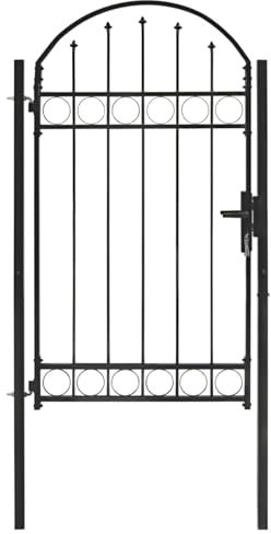 LAPOOH Zauntor mit Gewölbter Spitze, Gartentor, Gartentüren, Garten Tor, Garten Tür, Gartenpforte, Garden Gate, Stahl 100 x 175 cm Schwarz -at