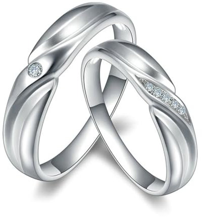 Freundschaftsringe Best Friends, Partnerringe Love Platin PT950 6 Lab Diamant 0.042CT Ij Rundschliff VVS mit Gravur