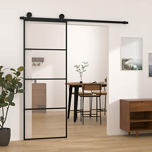 DJEKA Schiebetür Komplettset Glastür Mit Beschlag ESG-Glas & Aluminium - 76 x 205 cm - 3 Horizontale Profile