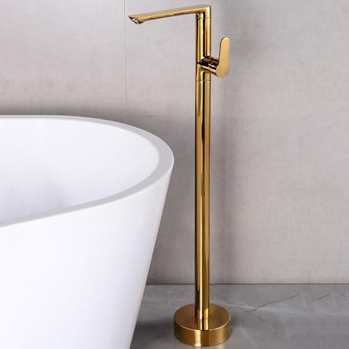 BiaoTeng Freistehende Badewannen Armaturen Wannenarmatur Freistehend Messing Heiß und Kalt Einhandmischer Mischbatterie Badewanne Freistehend Gold