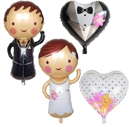 2Pcs Bride & Groom Balloons With Heart Balloons - Elegant Foil Wedding Decoration For Weddings & Anniversaries