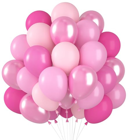 60 Stück Luftballons Rosa, Helium Ballons Matt Metallic Rosa, 12 Zoll Hellrosa Babyrosa Latex Ballons fur Mädchen Frauen Geburtstag Hochzeit JGA Brautparty Baby Shower Party