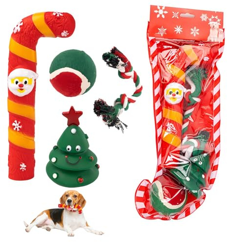 PORUPAEL Weihnachtsstrumpf-Katzenspielzeug, 4-teiliges Interaktives Weihnachts-Katzenspielzeug-Set für Weihnachtskatzen, Weihnachten Katzenspielzeug mit quietschendem Spielzeug, Bällen