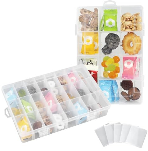 WATUNID 2 Stück Plastik Sortierbox, 24 +12 Gitter Sortierboxen für Kleinteile, Aufbewahrungsbox mit Fächern Verstellbaren Fächer, Kunststoff Organizer für Kekse, Süßigkeiten, Schmuck, Kleinteile