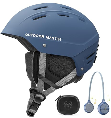 OutdoorMaster Kelvin II Ski Helmet and Wireless Bluetooth Set - Adjustable Fit Snowboard Helmet with Drop-in Headphone - Snow Sports Helmet for Men Women & Youth - Matte Harbor Blue, L