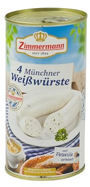 Food-United ORIGINAL MÜNCHNER WEIßWÜRSTE 500g | Dose | bayerische Wurstspezialität | Brühwurst | ZIMMERMANN | mit Petersilie Muskatblüte und einem Hauch Zitronennote | perfekt zu Bier Brezel (1)