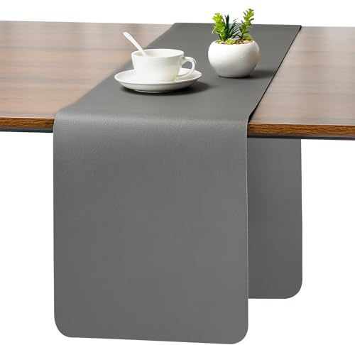 Myir JUN Tischläufer Outdoor Tischläufer Modern doppelseitig Kunstleder | Abwaschbar wasserdicht rutschfest für Geburtstag Urlaub Party und zur Dekoration verwendbar 30 X 140 cm(Grau)
