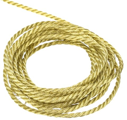 QUARKZMAN Borde de Cordón Trenzado, 11 Yardas 2mm 3 Hilos Cuerda Trenzada Brillante para Bolsas de Regalo, Cortinas, Decoración Navideña, Dorado - 10m