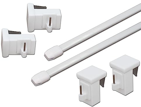 2x Gardinenstange/Vitragestange Bali, weiß oder schwarz, oval, ausziehbar, inkl. 4x Fensterhaken, Klemmbereich von 10-27 mm, Befestigung oben oder seitlich am Fenster (weiß, 80-120 cm ausziehbar)