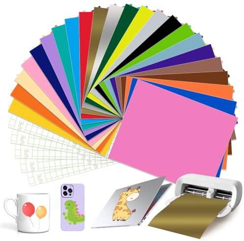 23 Colores Vinilo Adhesivo Permanente Inteligente para Cricut Joy Xtra, Vinilo Permanente Inteligente con 5 Láminas de Transferencia 24x30.5cm Vinilo Autoadhesivo Kit de Película de Plóter de Vinilo