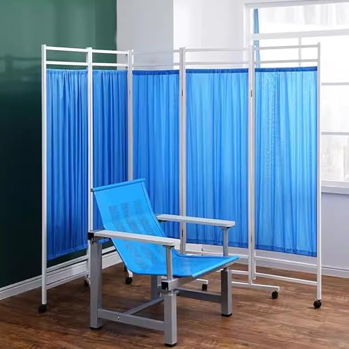 5 Panel Room Divider Folding Privacy Screen, Outdoor Retractable Partition for Patio Privacy, Portable Medical Screen on Wheels, Mobile Separator(Blue)