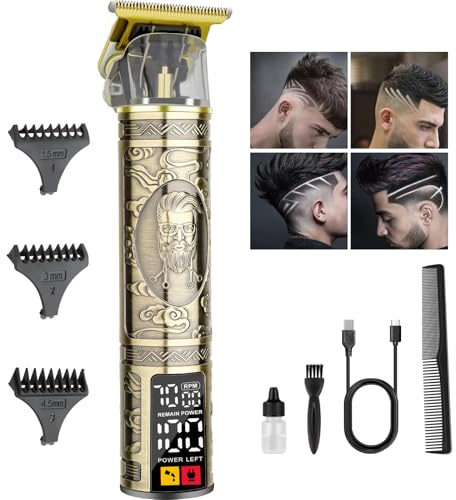 LQT Cortapelos de peluquería para hombre, inalámbrico, con cuchilla en T, profesional, corte de pelo y aseo profesional, recortadora de bordes recargable con pantalla LCD, regalos para hombres (bronce