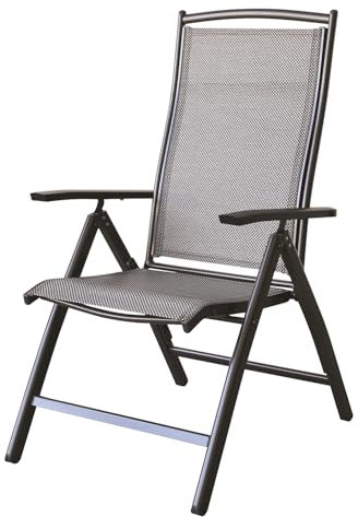 Gardissimo Gartenstuhl Hochlehner Windsor anthrazit/Mixed-Silber, Alu Klappstuhl 7-Fach verstellbare Rückenlehne mit Armlehne wetterfest rostfrei 120 kg belastbar vormontiert Kunststoff Gewebe