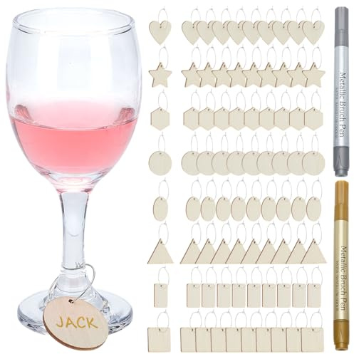 WEBEEDY 80 Ensemble deMarque Verres en Bois avec 8 Stylos Marqueurs Marque Verres pour Verres à Pied Marqueurs de Verre de Fête de Mariage Étiquettes Identification de Verre pour Fête D'Anniversaire