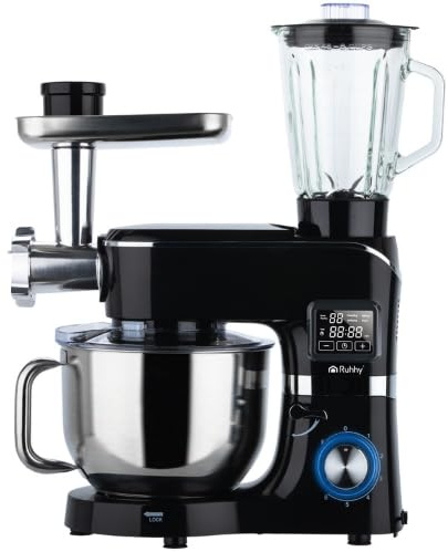 Robot da cucina con ciotola di miscelazione riscaldabile, 6,2 l e frullatore, 2000 W, con bilancia, 6 velocità e display touch – Impastatrice per pane, pizza, torte, pasta e frullati
